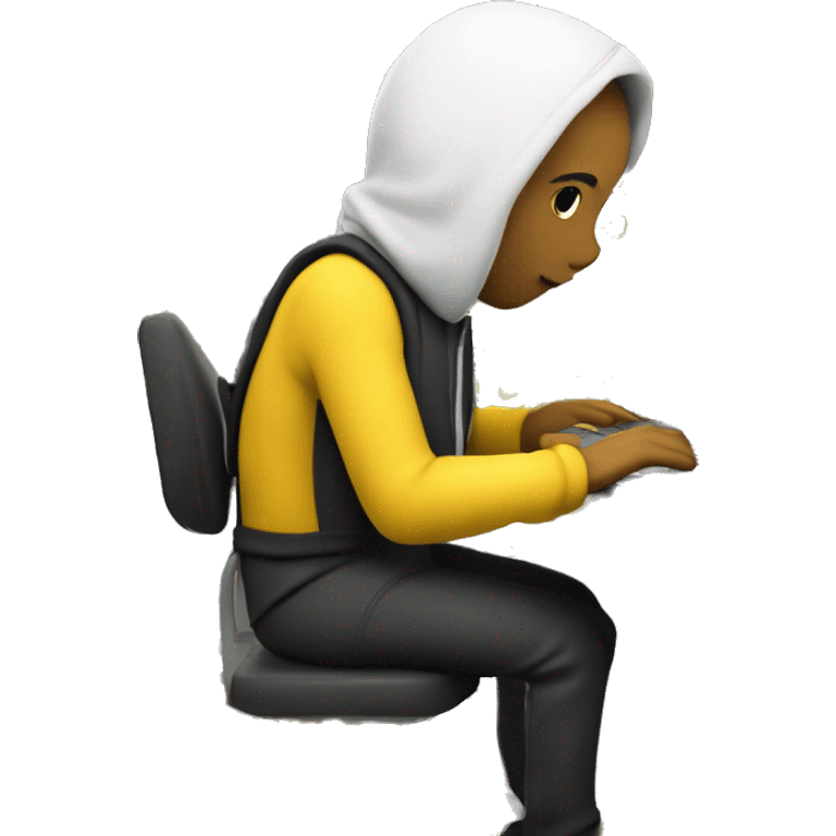 someone coding using laptop, the wallpaper of laptop is text with skuy ngoding and the background text is filled with circle coloring by yellow and white emoji