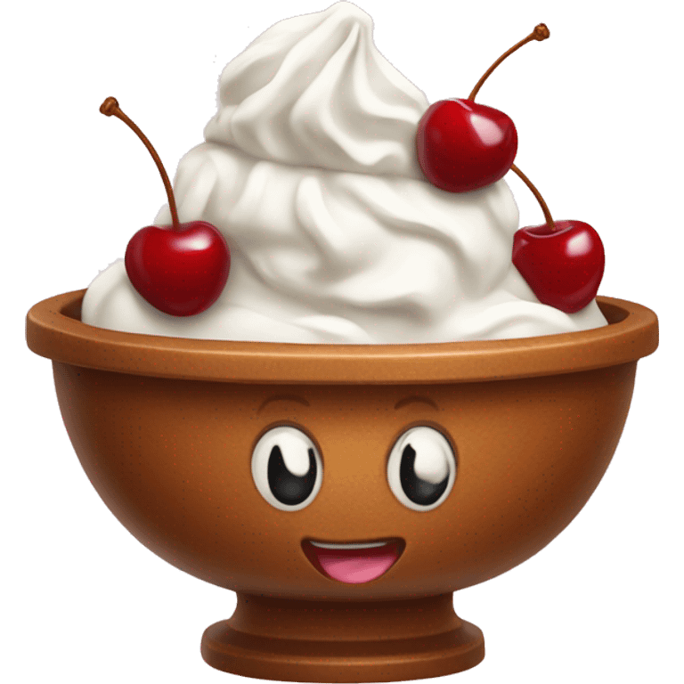 ice cream in a bowl with whipped cream and cherries  emoji