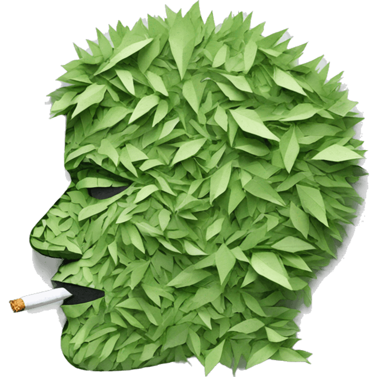 Person face portrait smoking chill made entirely of paper cuttings and 420 leaves emoji