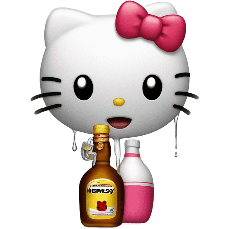 Hello kitty crying with tears holding Hennessy😭  emoji