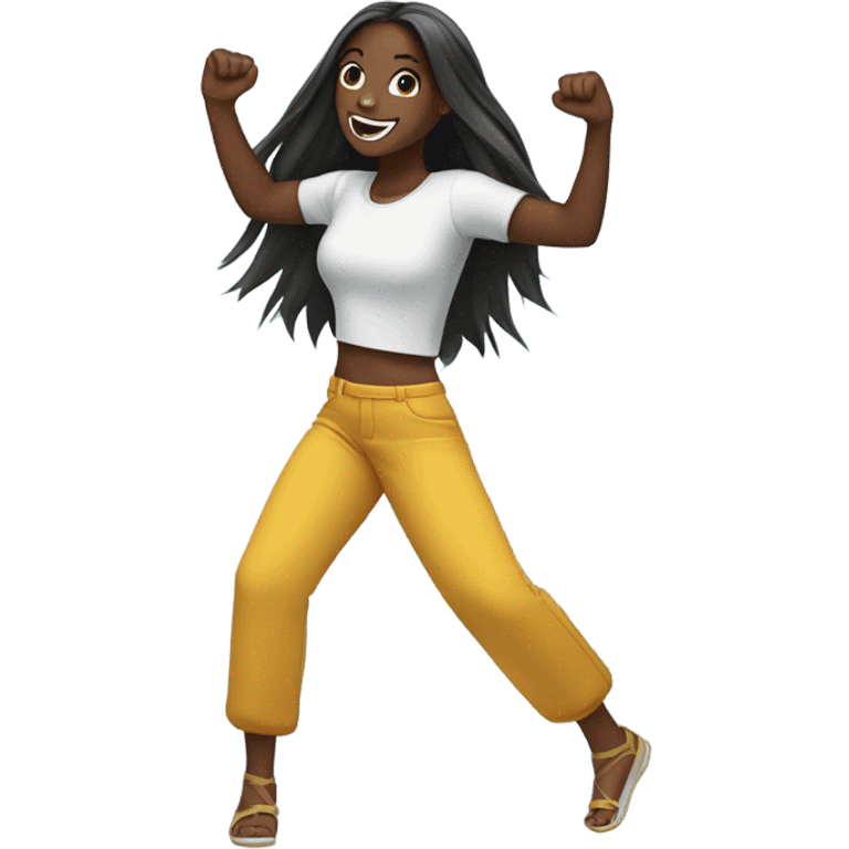 Black girl with long straight hair dancing  emoji