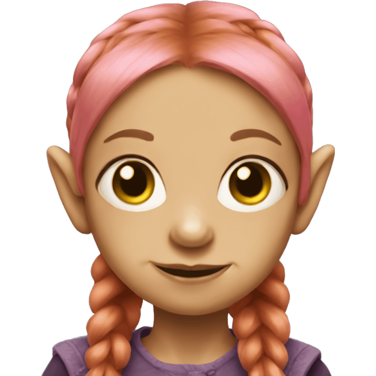 Goblin girl with ginger pigtails and pink eyes emoji