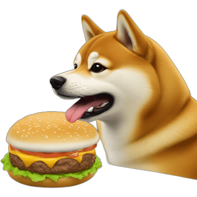 Un Shiba qui mange un burger emoji