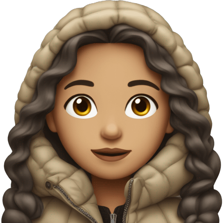 cute, light skin, long haired brunette in an oversized puffer coat emoji