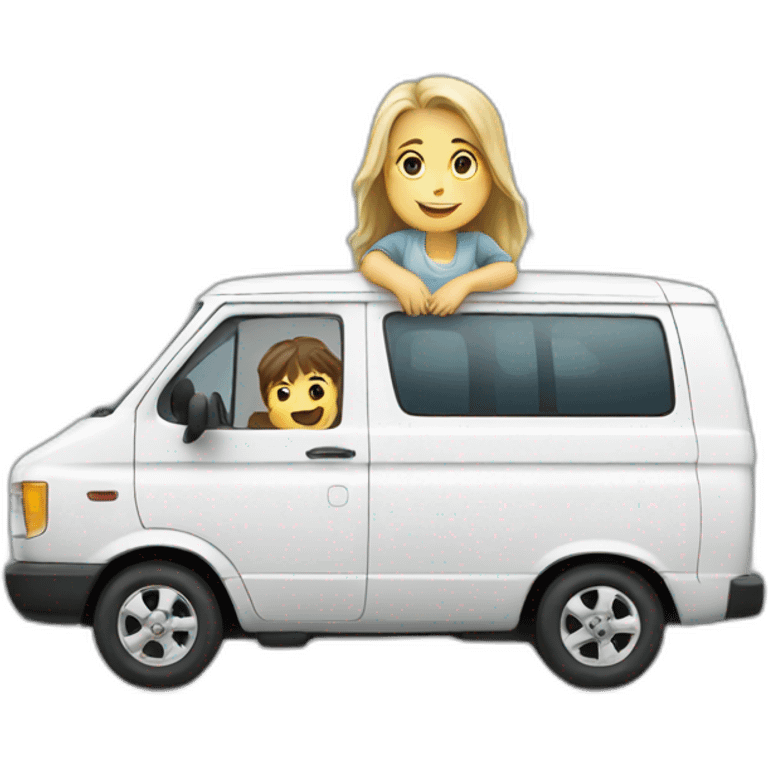 a white van  and a child inside emoji