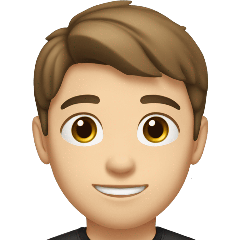 light brunette boy, brown hair and eyes, short hair to the side, black shirt with LDC EXPRESS written on it emoji