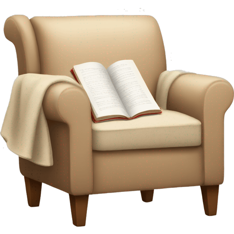 Simple Beige Armchair with blanket and open book on it emoji