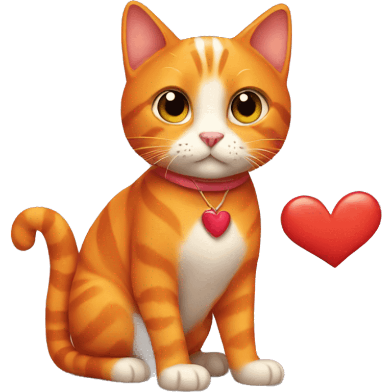 Orange cat holding a heart emoji