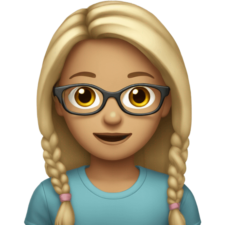 7 year old girl, blonde brown hair with glasses.  emoji