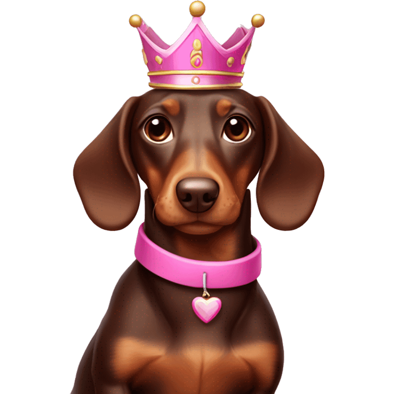 Chocolate and tan sausage dog with pink crown  emoji