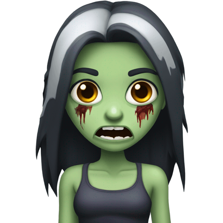 girl zombie with black long hair with teeth and serious face  emoji