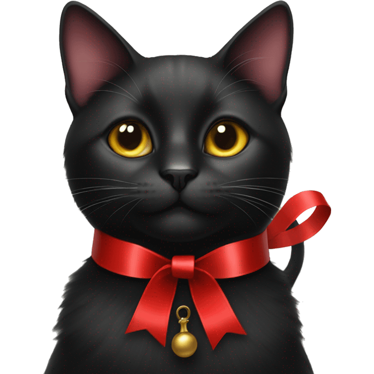 Elegant black cat with red ribbon around its neck and a bell collar  emoji