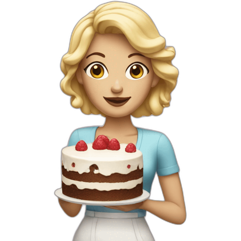 blonde woman holding a cake emoji