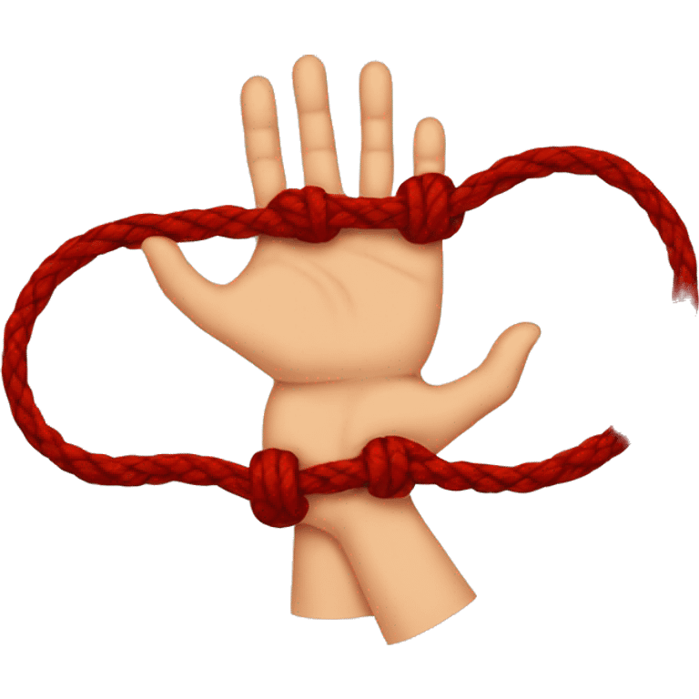 two hands bond with a worn red thread  emoji