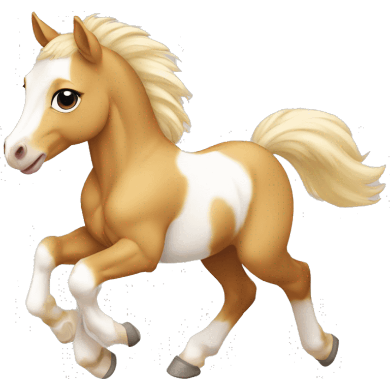 Piebald palomino yellow brown horse foal baby running emoji