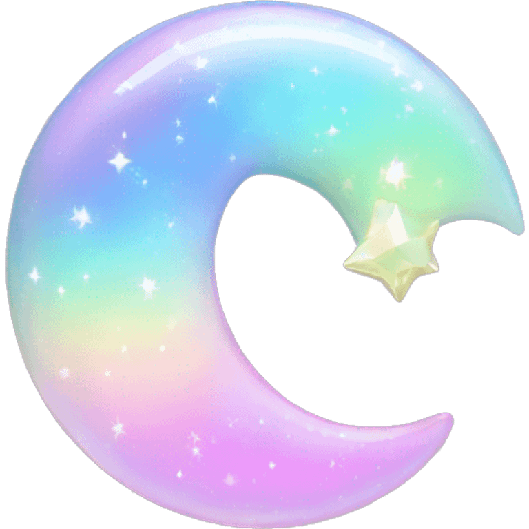 Kawaii Pastel iridescent rainbow crystal crescent half moon emoji