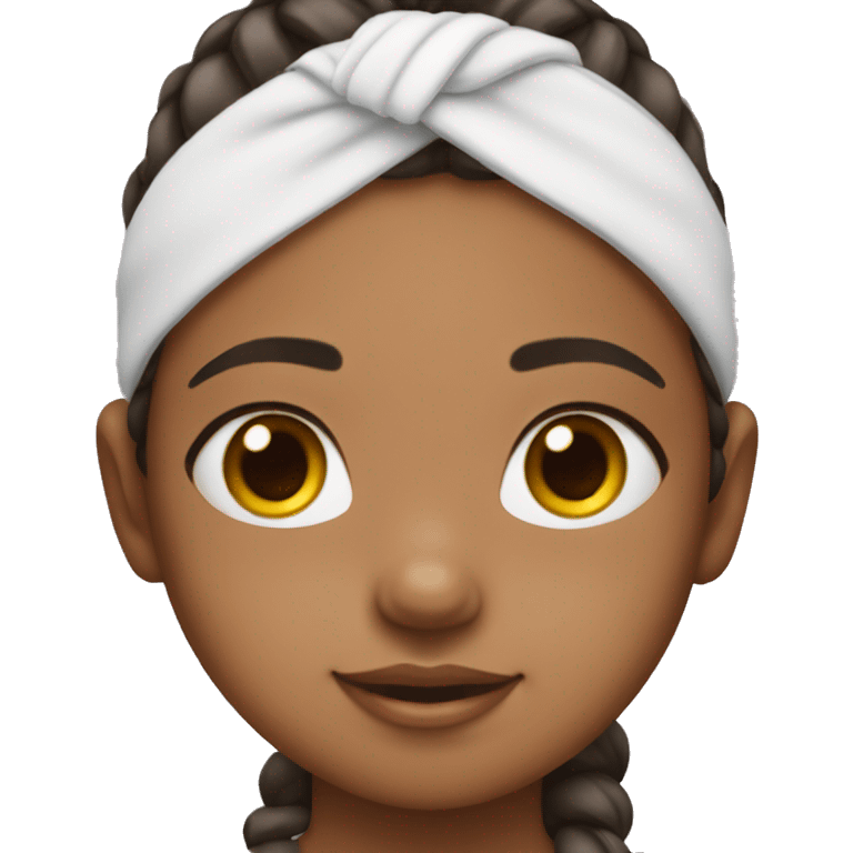 little girl wearing skincare headband holding stanley emoji