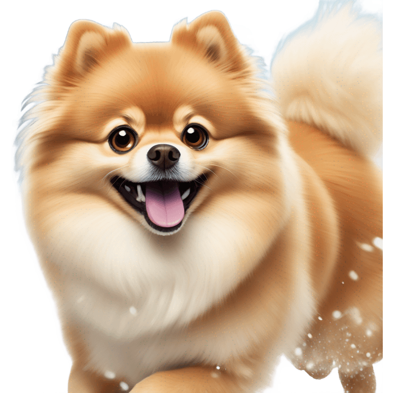 Pomeranian dog running in the snow emoji