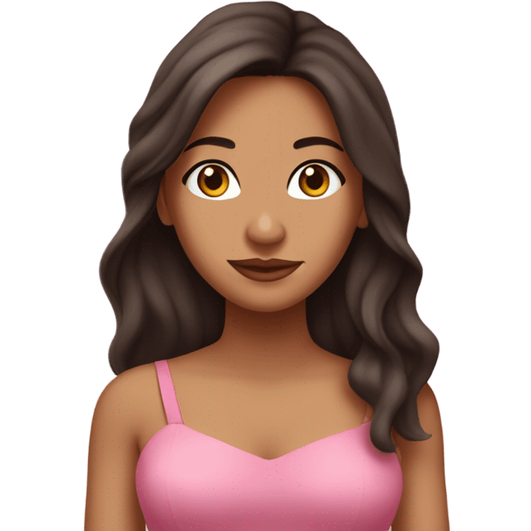 Latina girl with dark auburn long hair wearing a pink dress with thin straps emoji