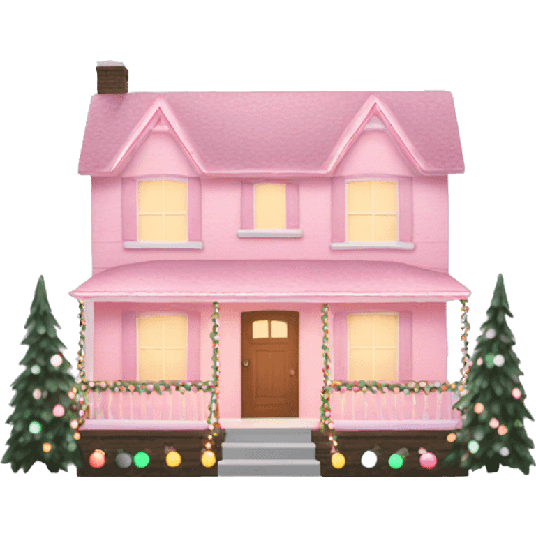 Light pink House with Christmas lights  emoji