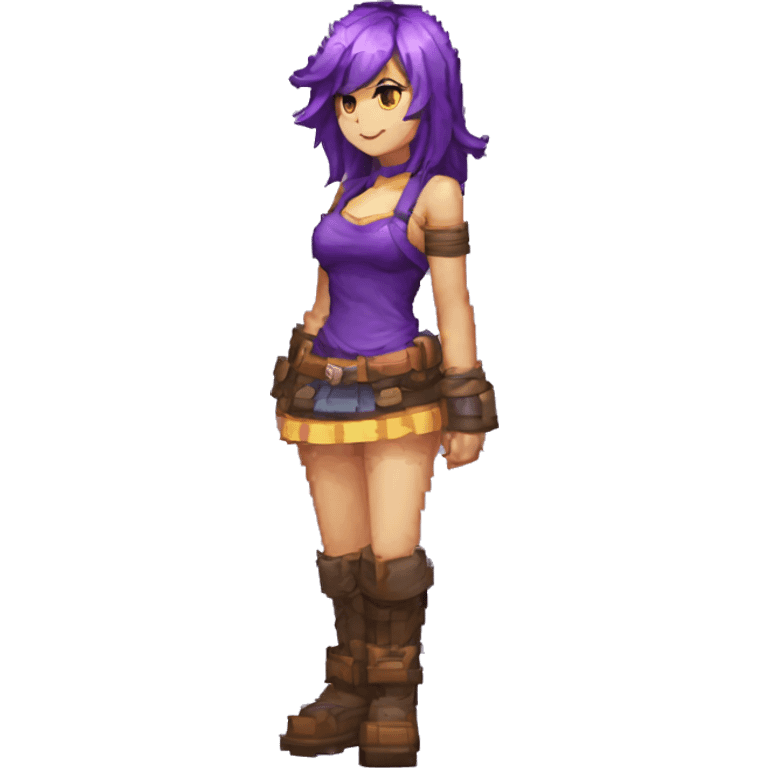 chica con pelor morado y que tenga la ropa de lulu de league of legends estilo pixel art emoji