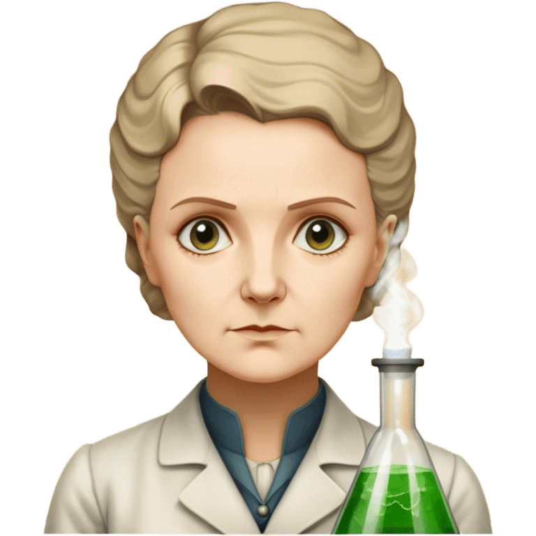 Cinematic Realistic Marie Curie Portrait Emoji, depicted as a pioneering scientist with a determined gaze in period attire, rendered with detailed textures and soft intellectual lighting that captures her groundbreaking legacy. emoji