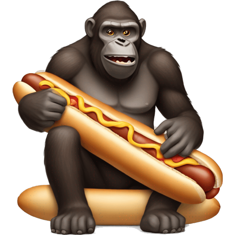 Large ape sitting on a hotdog emoji