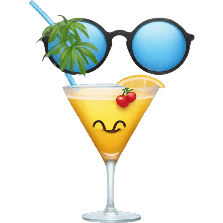 Un emoji avec des lunettes et un cocktail à la main emoji