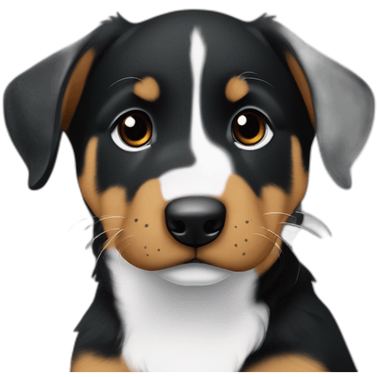 beauceron mix puppy with white chest and chin brown paws and cheeks black muzzle. Training emoji