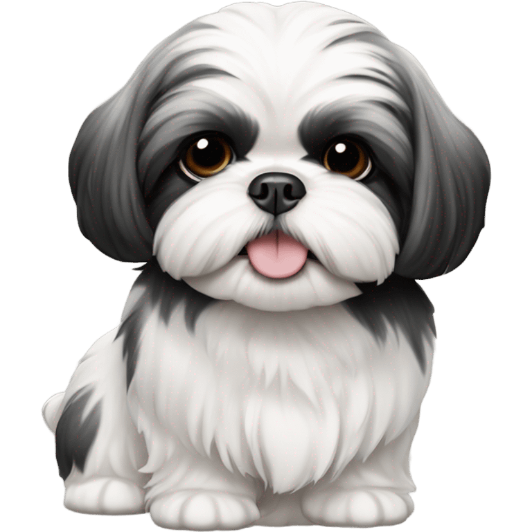 Shitz Tzu Beautiful two big faces black and white Puppies emoji