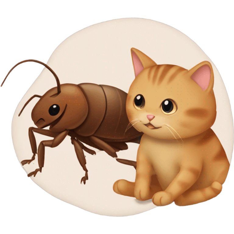 a brown roach hugging a beige cat emoji