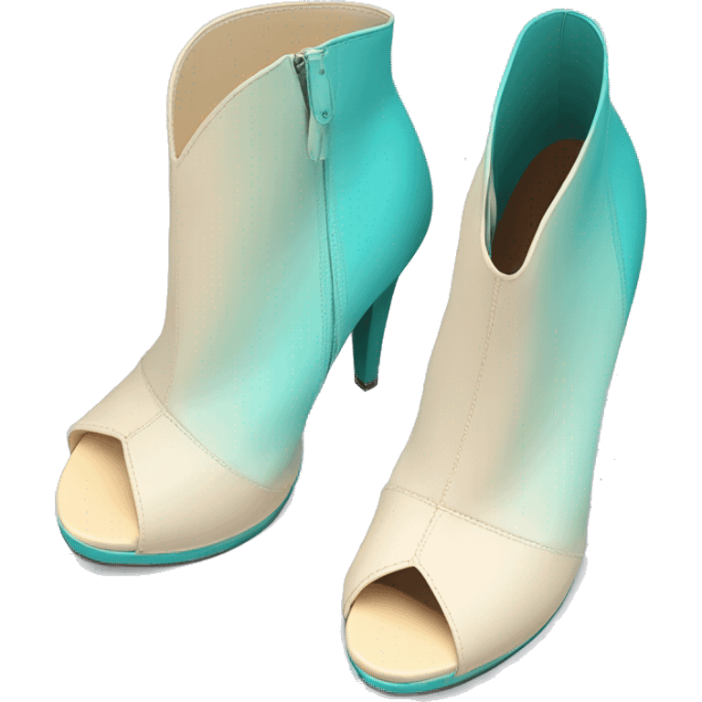 Realistic isolated top view of a pair of cream to pastel tiffany blue ombre cut out peep toe ankle bootie boots.  emoji