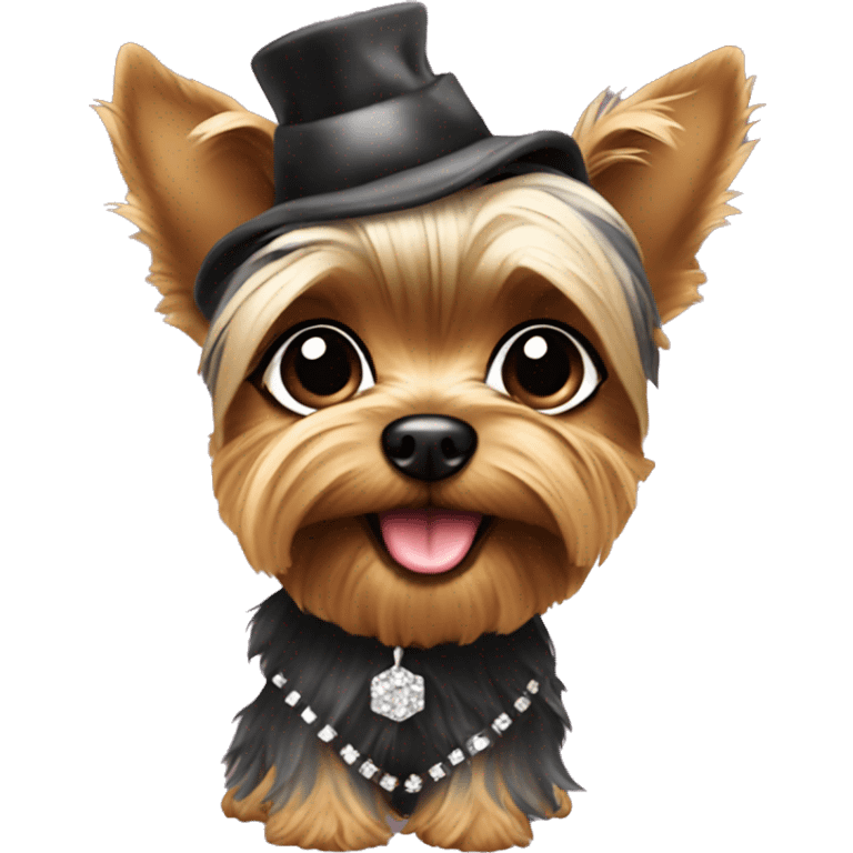 Cute Yorkie with glam clothing emoji