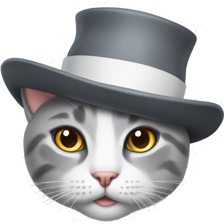 grey and white cat with a hat emoji