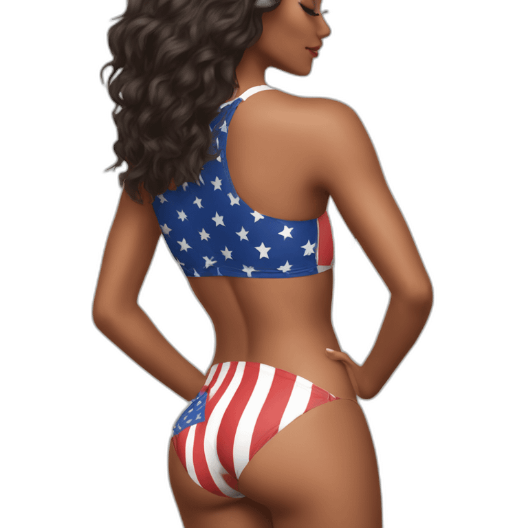 Sexy pose - woman wearing only an American flag bikini behind view emoji