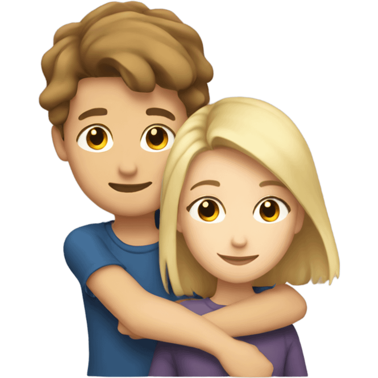 Boy with brown hair hugging a girl with blonde hair  emoji