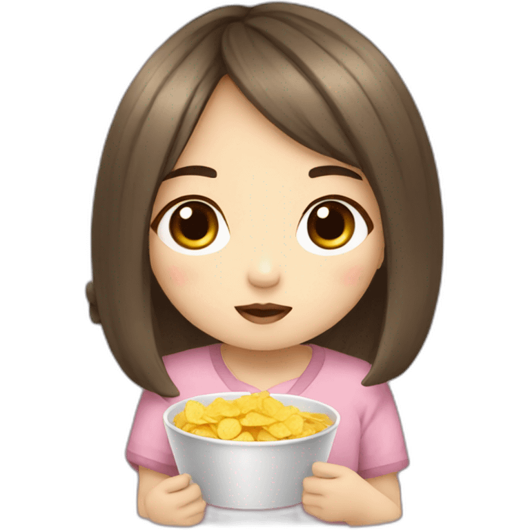 Korean chibi girl that watches tv eating chips emoji