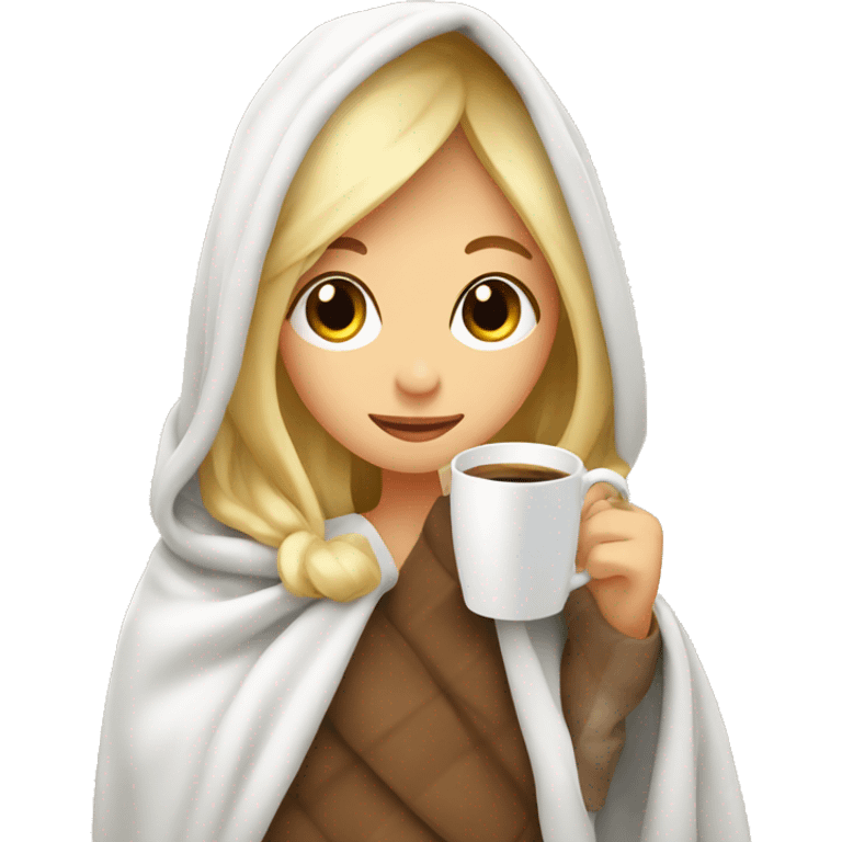 Cute Blonde girl wrapped in big blanket over head drinking coffee emoji