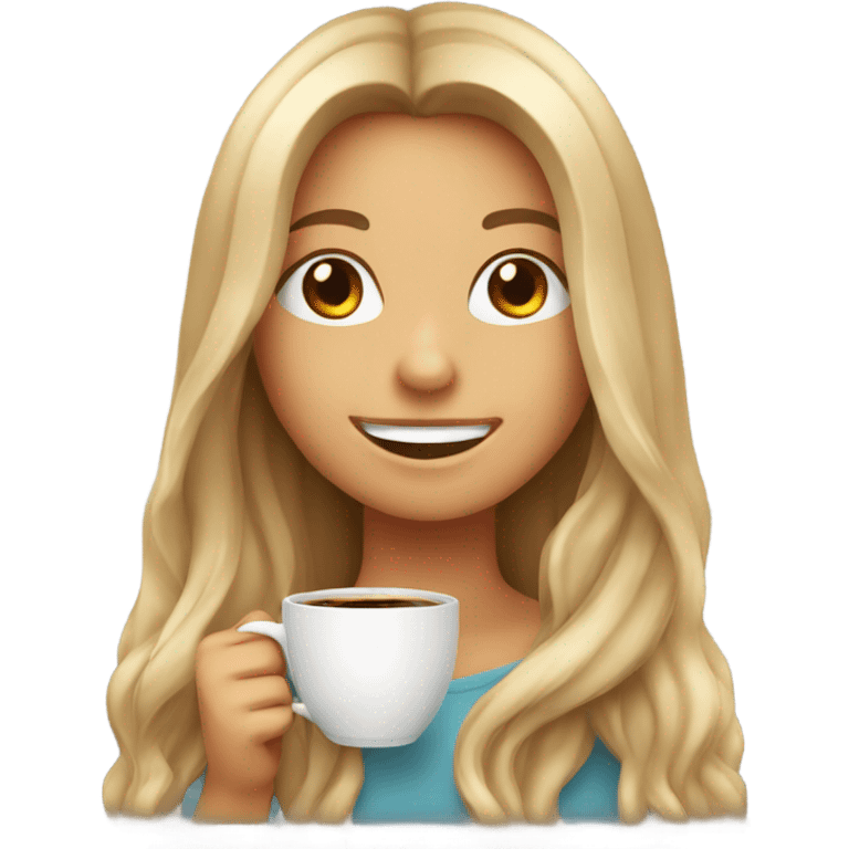 smiling girl long hair with coffee cup emoji