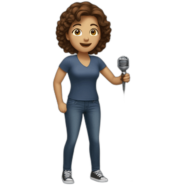 woman with brown hair and microphone emoji