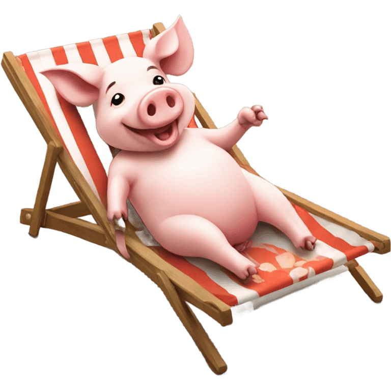 Rich happy pig lying on the deckchair emoji