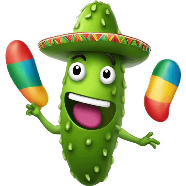 Dancing pickle with a colourful Mexican hat ￼ emoji