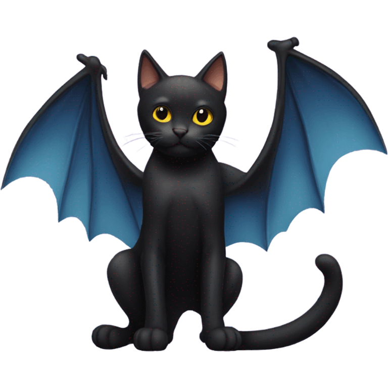 Black cat with bat wings and long tail emoji