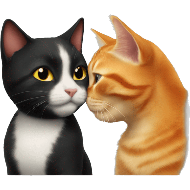 little black cat and big ginger cat kissing emoji