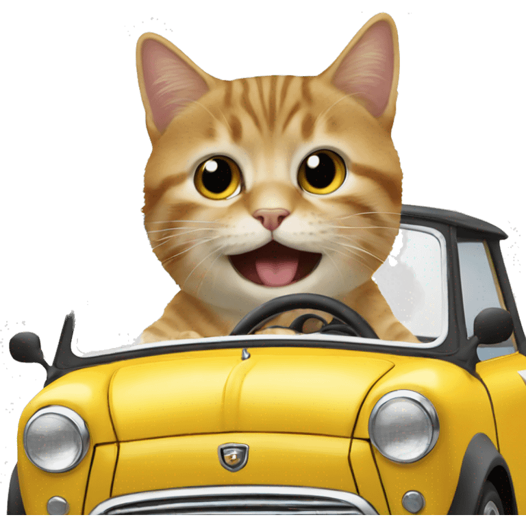 cat driving an Austin mini emoji