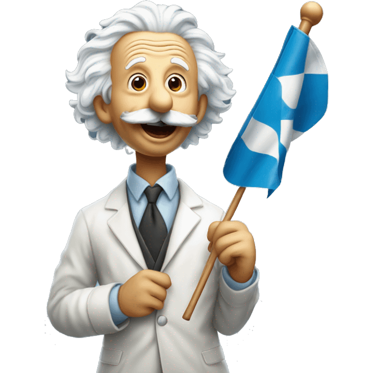 happy albert einstein holds racing finish flag emoji