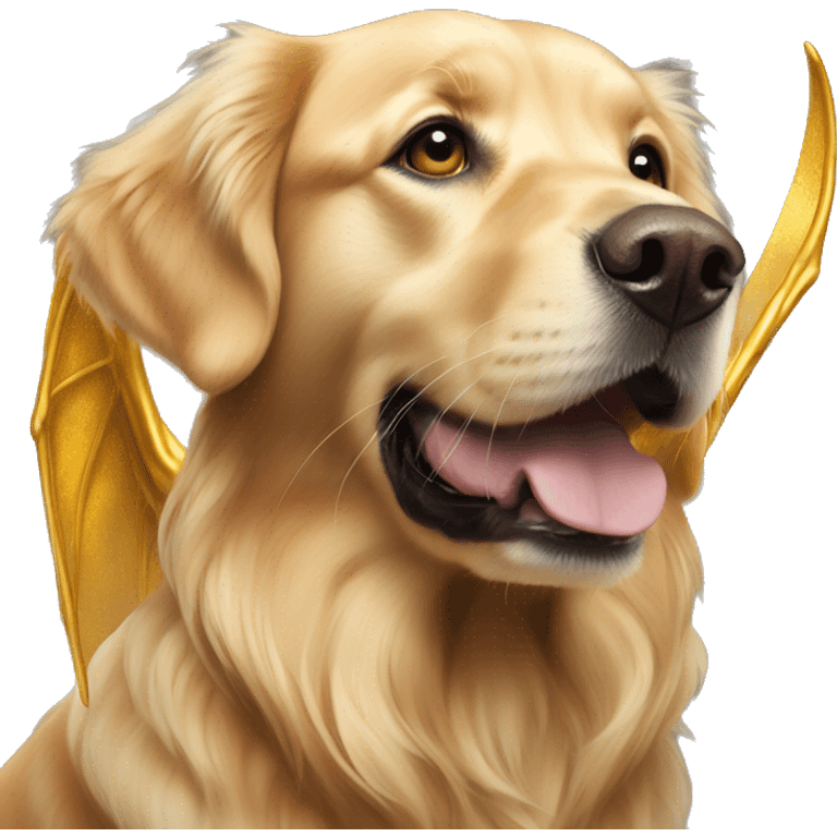 Golden retriever with gold dragon wings  emoji