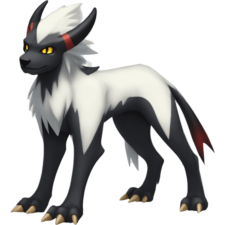 Cool Edgy Absol-Houndoom-Luxray Fakémon Digimon with Edgy markings, full body, outlined emoji