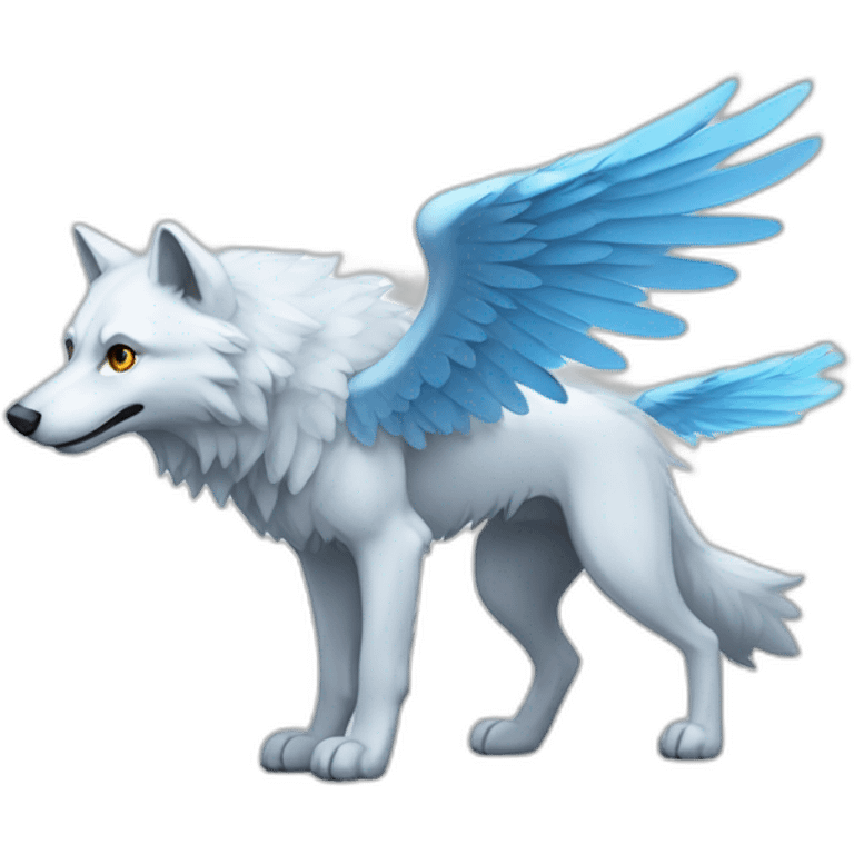 Whitelightblue wolf with wings and Hi Sighn emoji