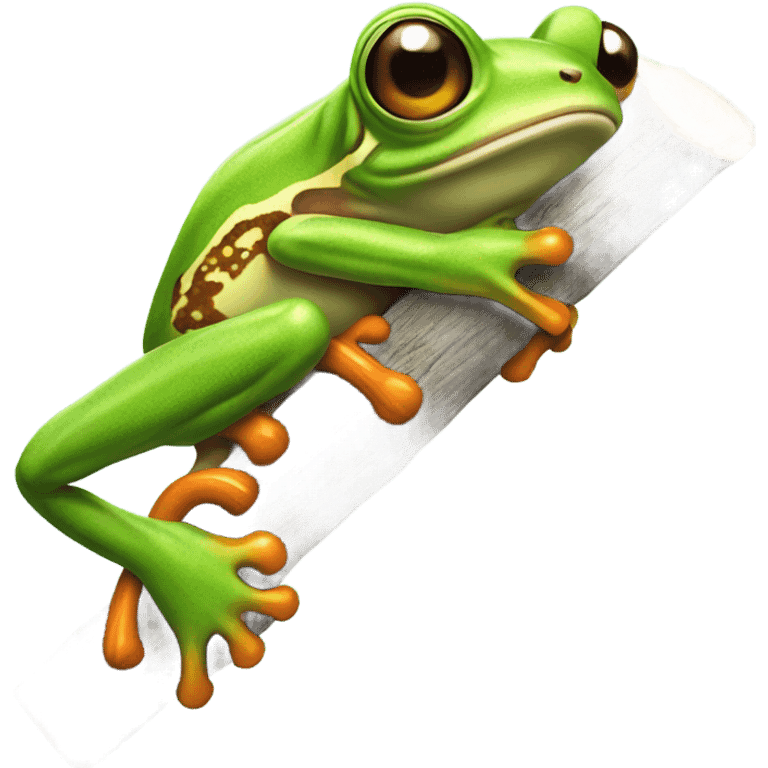 Tree frog sitting on a chainsaw  emoji